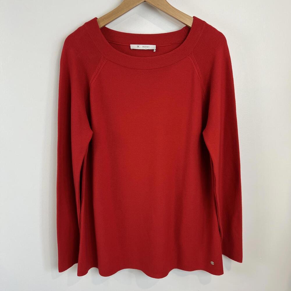 Vintage Monari Italy Women's Size 14 Red Knit Pullover Scoop Neck Sweater